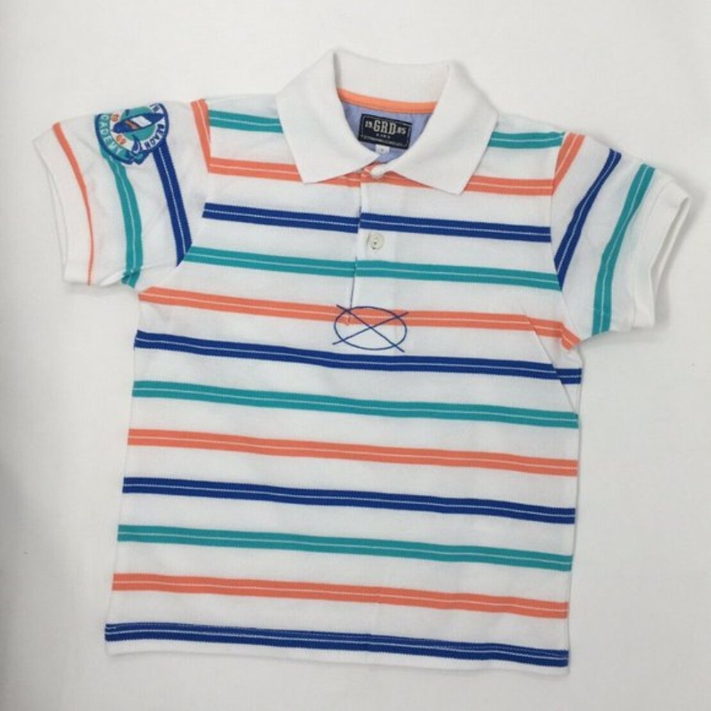 Girandola Toddler Boys White Striped Polo Shirt